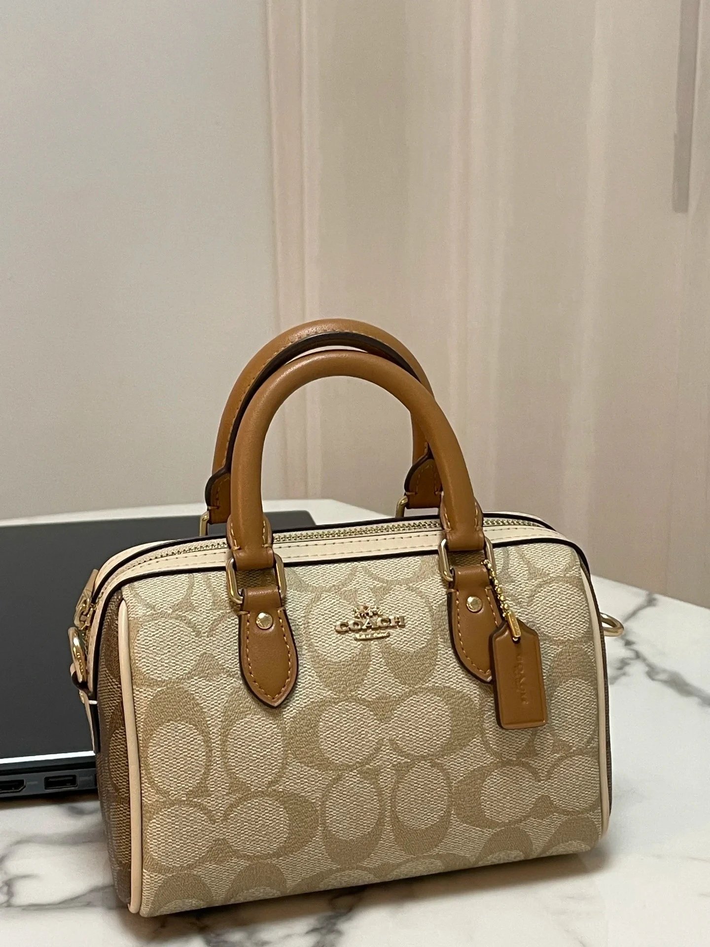 Coach Handbags Signature canvas satchel with detachable shoulder strap — 02 Milk tea color (gift box packaging)
