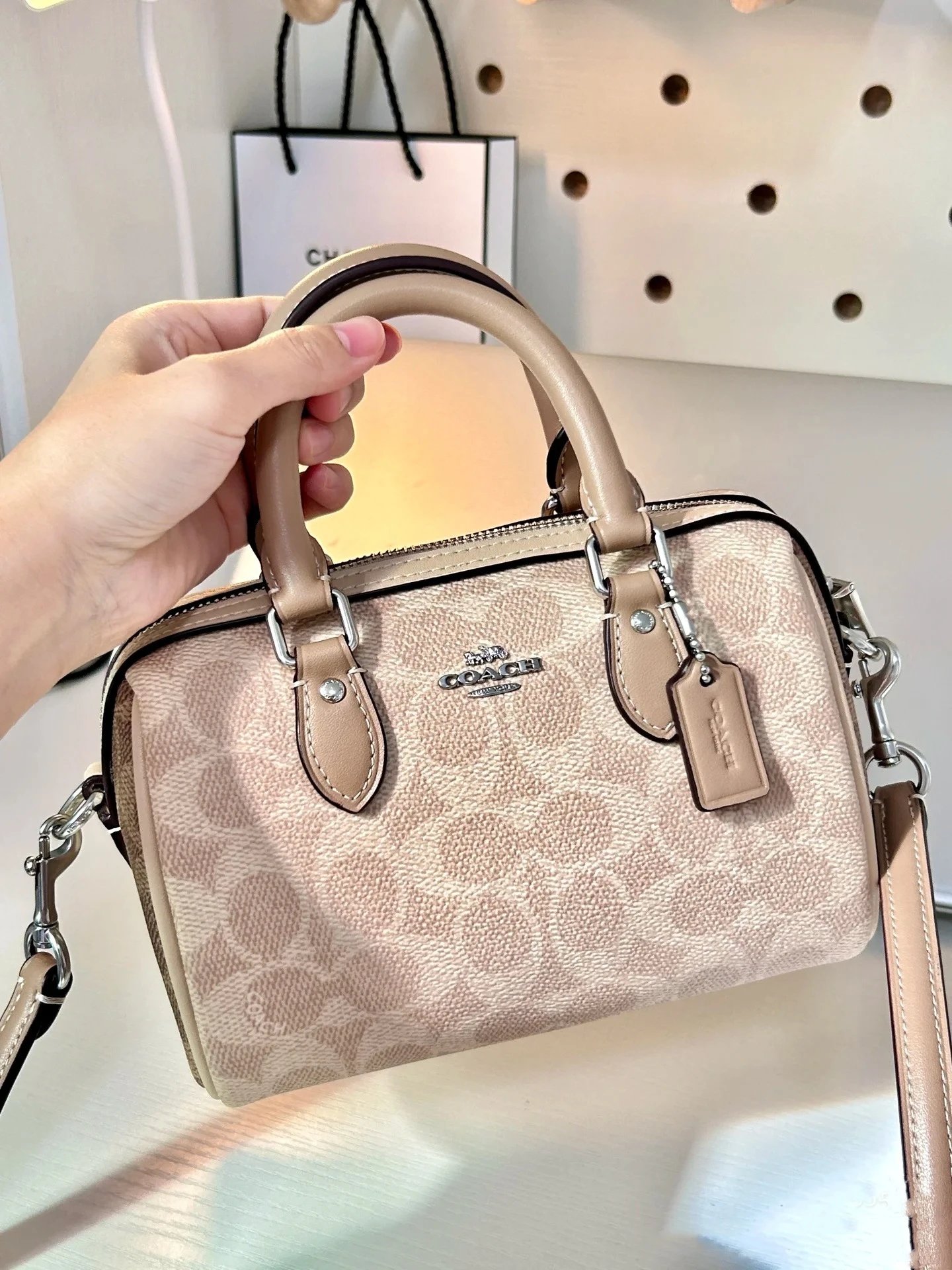 Coach Handbags Signature canvas satchel with detachable shoulder strap — 07 Bean paste color (gift box packaging)