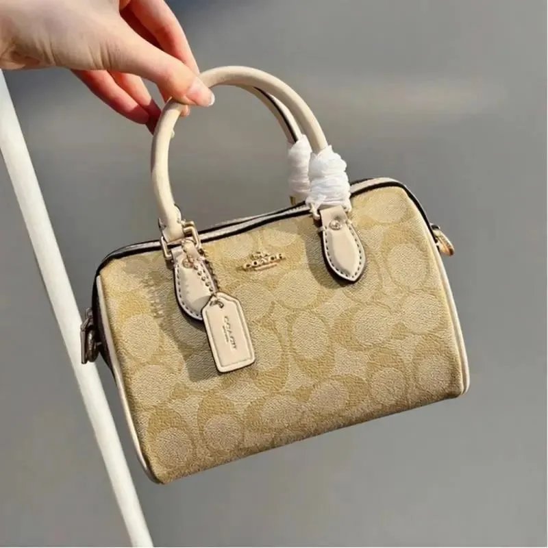 Coach Handbags Signature canvas satchel with detachable shoulder strap — 05 Khakis white (gift box packaging