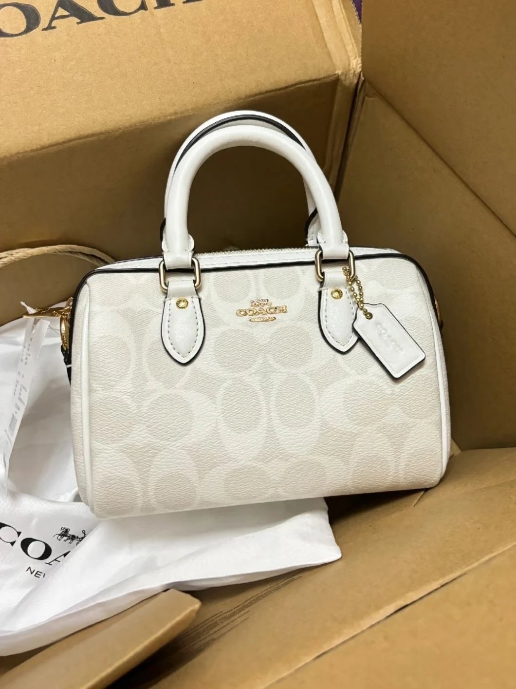 Coach Handbags Signature canvas satchel with detachable shoulder strap — 04 Glacier White (gift box packaging)
