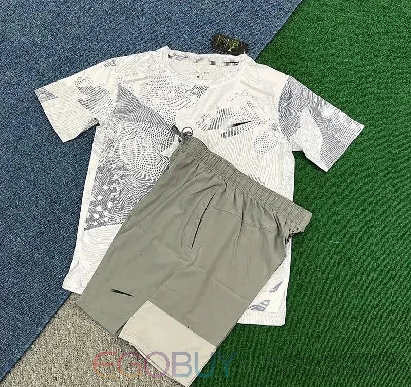 Nike Matching Sets Men's short-sleeve performance T-shirt and shorts set — Track and field short sleeve gray D975 gray