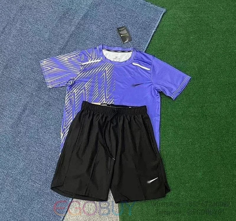 Nike Matching Sets Men's short-sleeve performance T-shirt and shorts set — Light blue short sleeve D218 black