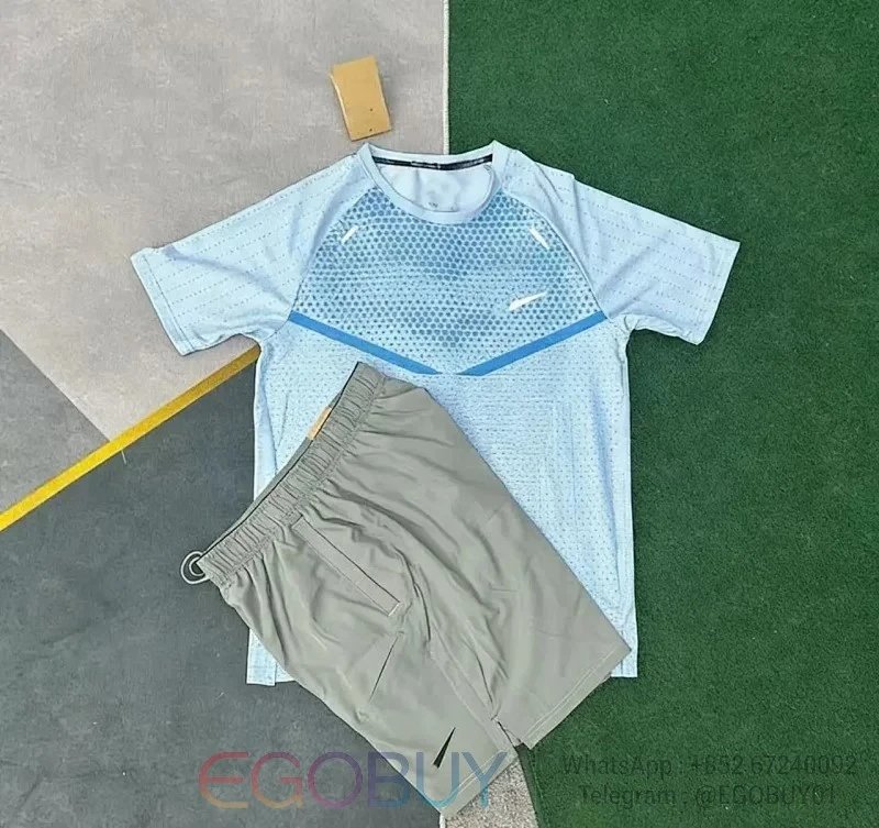 Nike Matching Sets Men's short-sleeve performance T-shirt and shorts set — T900 in blue +7501 gray