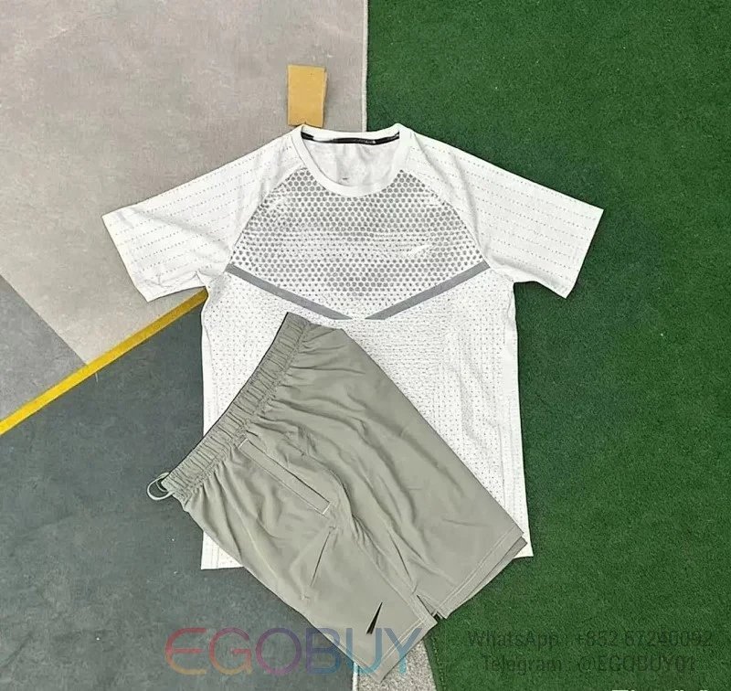Nike Matching Sets Men's short-sleeve performance T-shirt and shorts set — T900 white +7501 gray