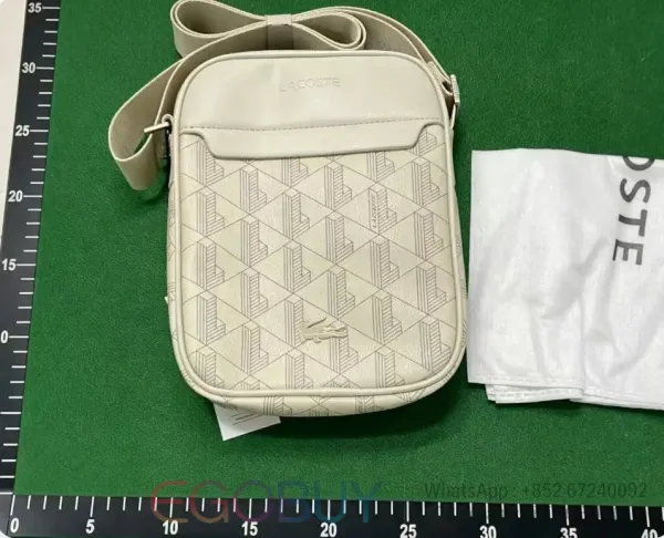 Lacoste L.12.12 Geometric Print Beige Crossbody Bag - 1