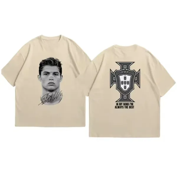 Portugal National Team Cristiano Ronaldo Portrait T-Shirt Beige - 1