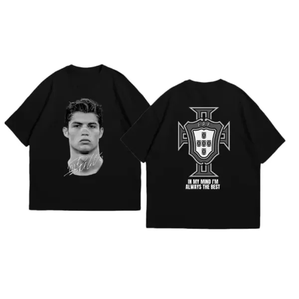 Portugal National Team Cristiano Ronaldo Portrait T-Shirt Black - 1