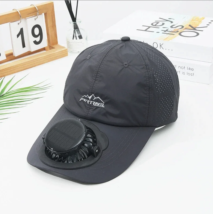 Unbranded Hats Solar-Powered Fan Sun Hat — Baseball All-Net 55,Cap-Ash
