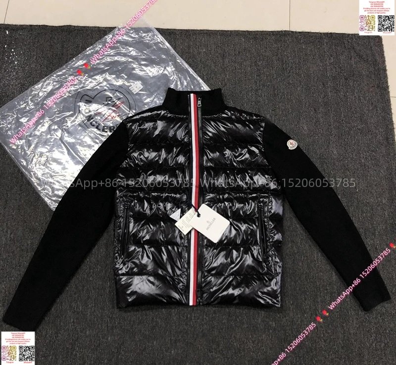Moncler Knit Cardigan Sleeve Badge Colorful Ribbon-Black