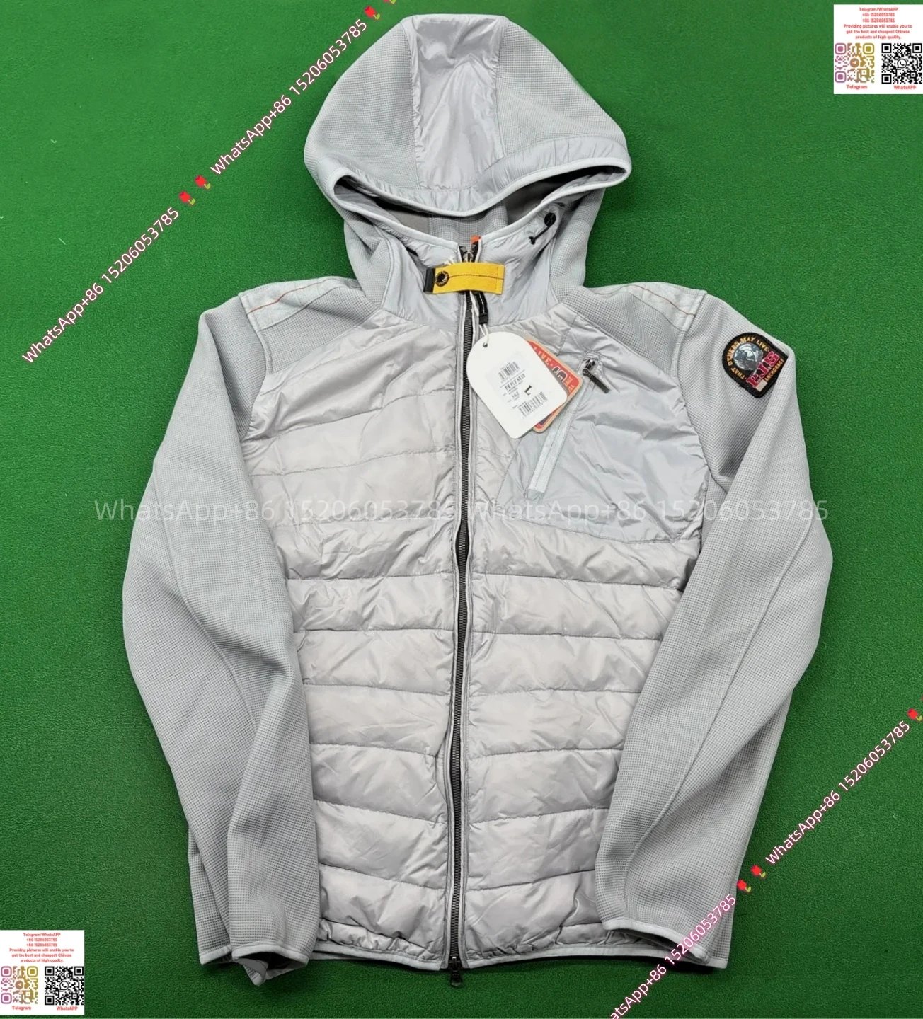 PJS Hooded Patchwork Cardigan-Silver