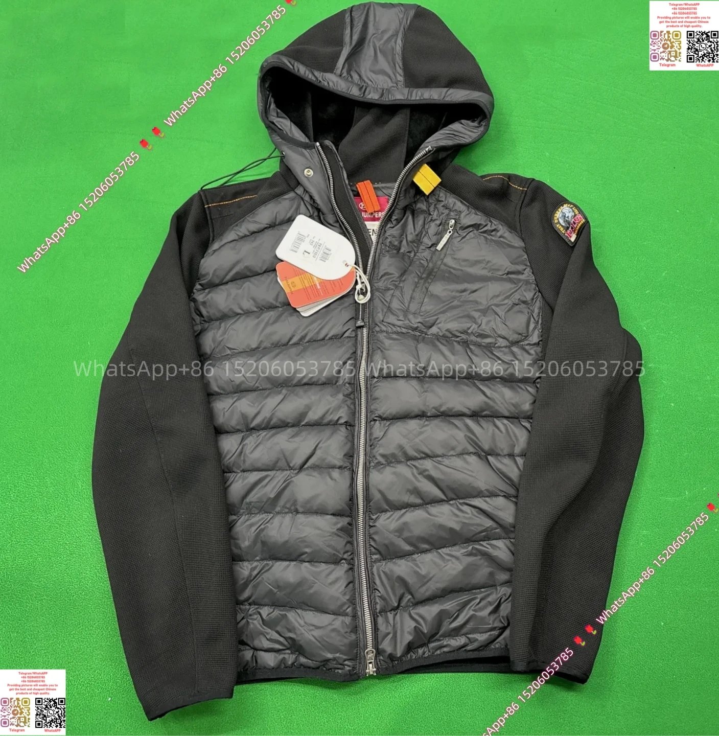 PJS Hooded Patchwork Cardigan-Black