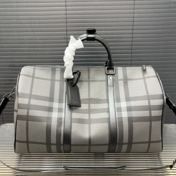 Burberry Check Print Duffle Bag Gray - 1