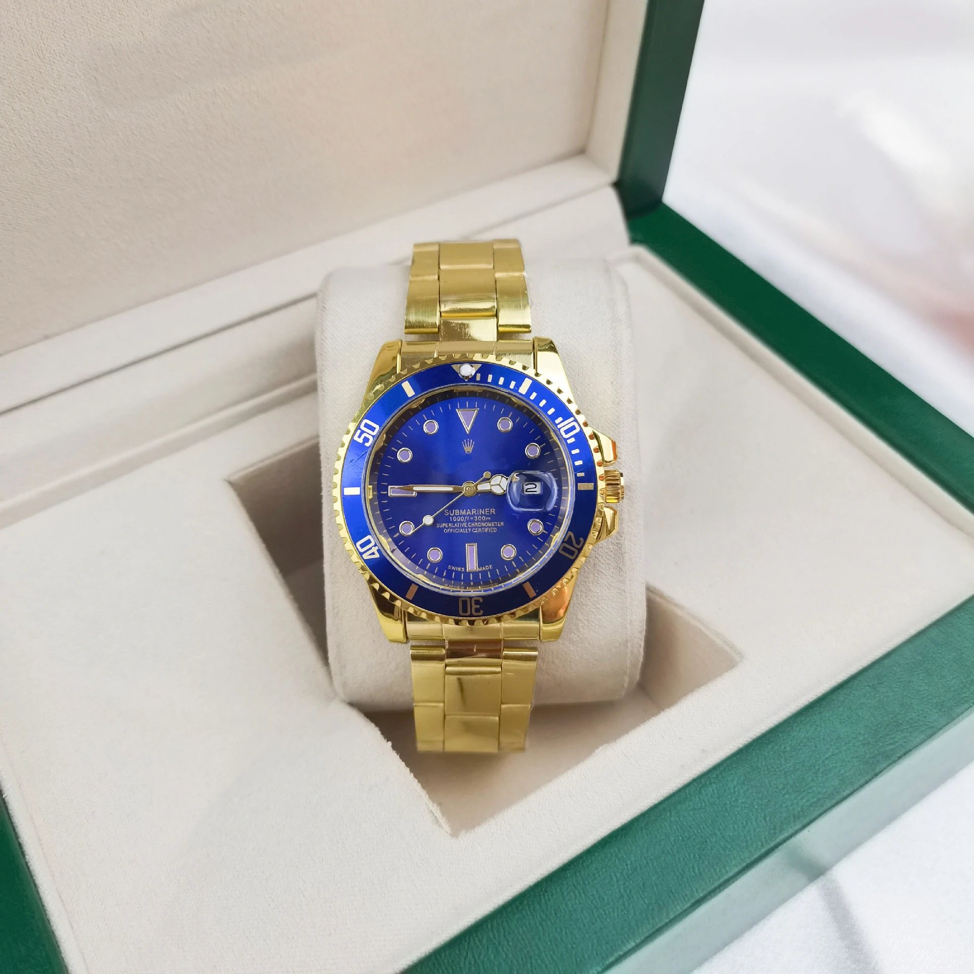 Rolex Submariner and GMT-Master — Golden strap, blue Aquatimer