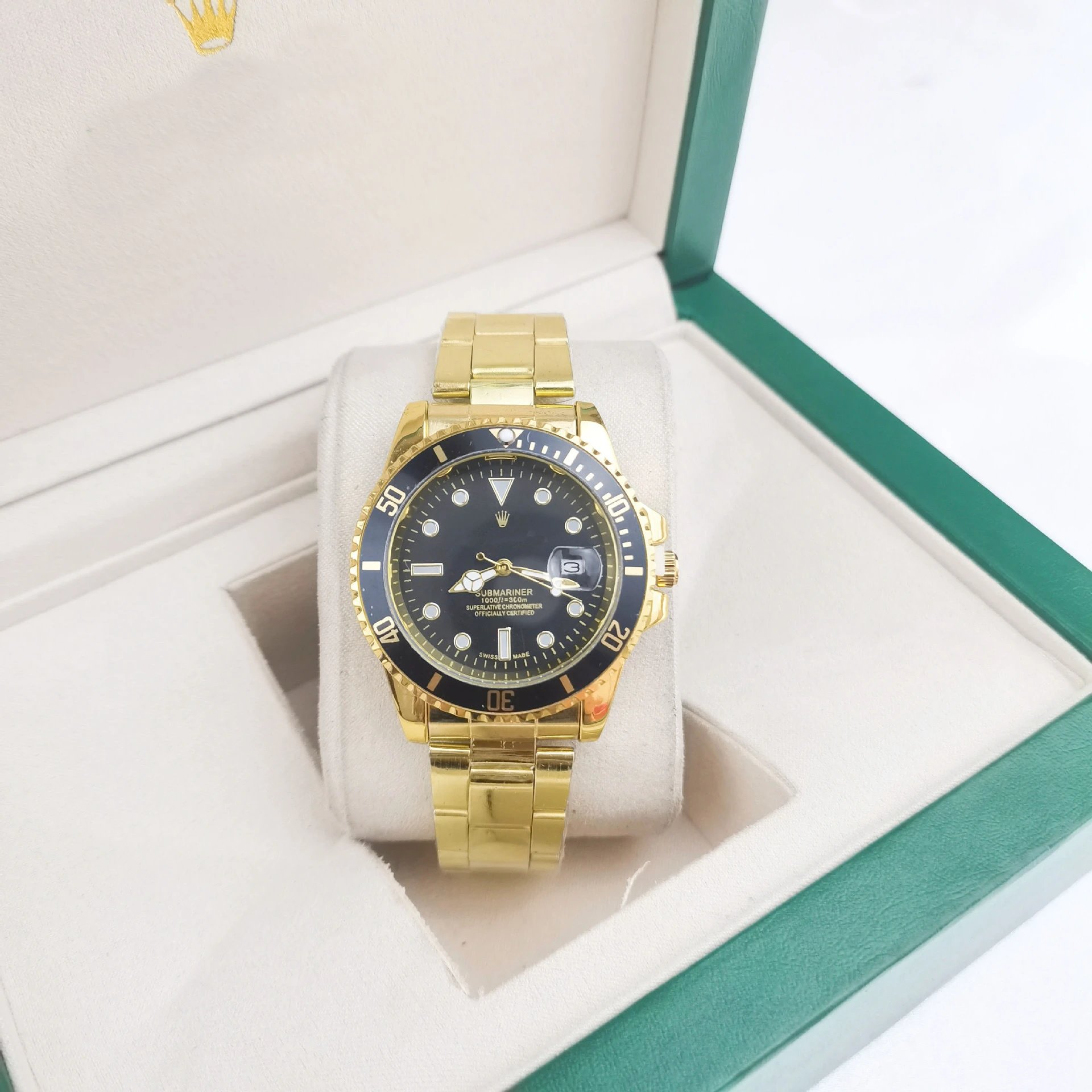 Rolex Submariner and GMT-Master — Golden strap, black Submariner