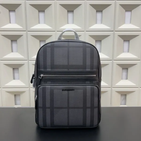 Burberry Check Print Black Gray Backpack - 1