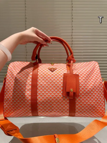 Prada Re-Nylon Triangle Print Orange Duffle Bag - 1
