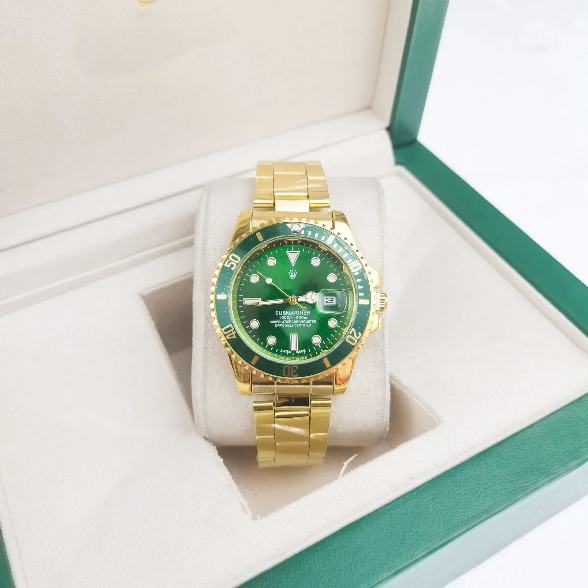 Rolex Submariner and GMT-Master — Golden strap, green Submariner