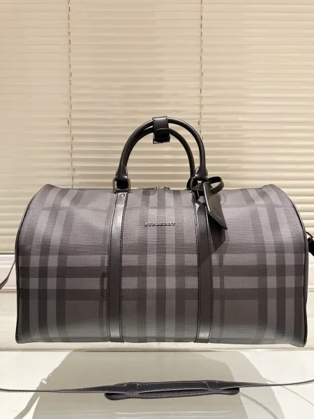 Burberry Check Print Duffle Bag in Charcoal Gray - 1