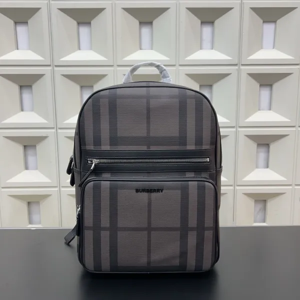 Burberry Check Print Backpack in Charcoal Gray - 1