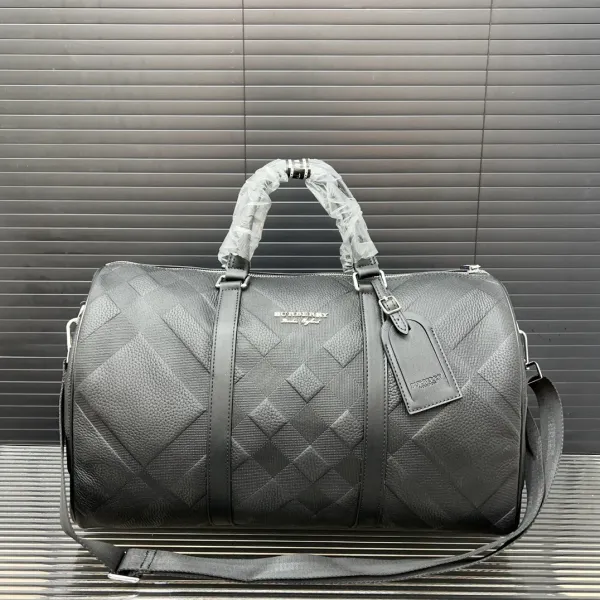 Burberry Diamond-Quilted Leather Duffle Bag Black - 1