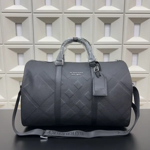 Burberry Diamond-Quilted Leather Duffle Bag Charcoal Gray Travel Bag - 1