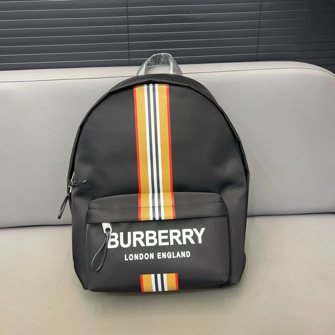 Burberry Stripe Logo Black Nylon Backpack - 1