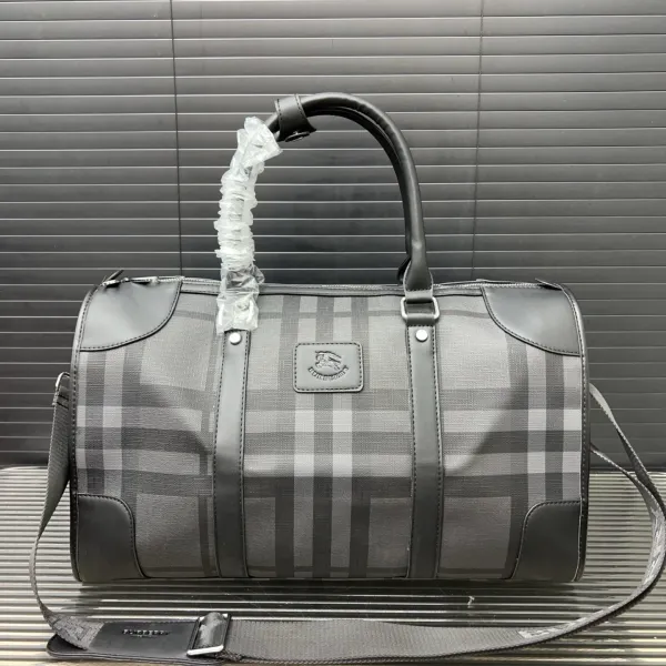 Burberry Check Print Duffle Bag Gray - 1