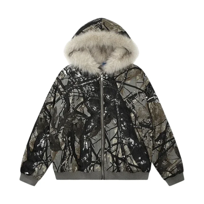 Sudadera con Capucha Estampado Árbol y Peluche con Cremallera
