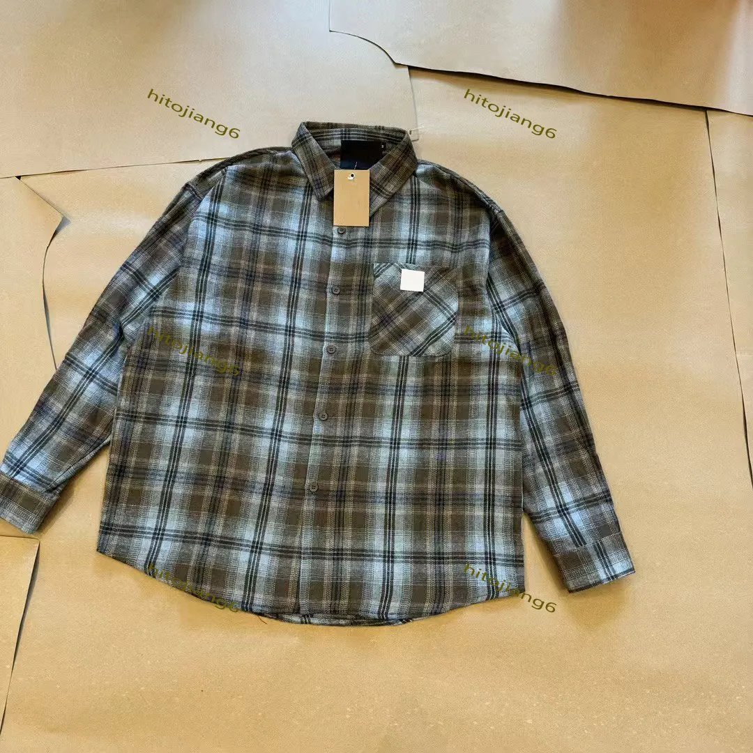 Hitojiang6 Grey Plaid Long Sleeve Shirt