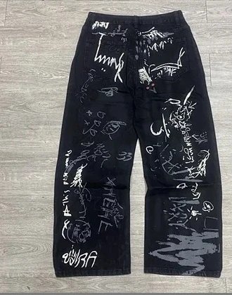 Black Graphic Print Jeans