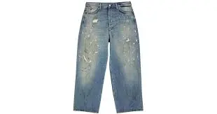 Washed, Distressed, Splatter-Paint, Ripped Wide-Leg Jeans