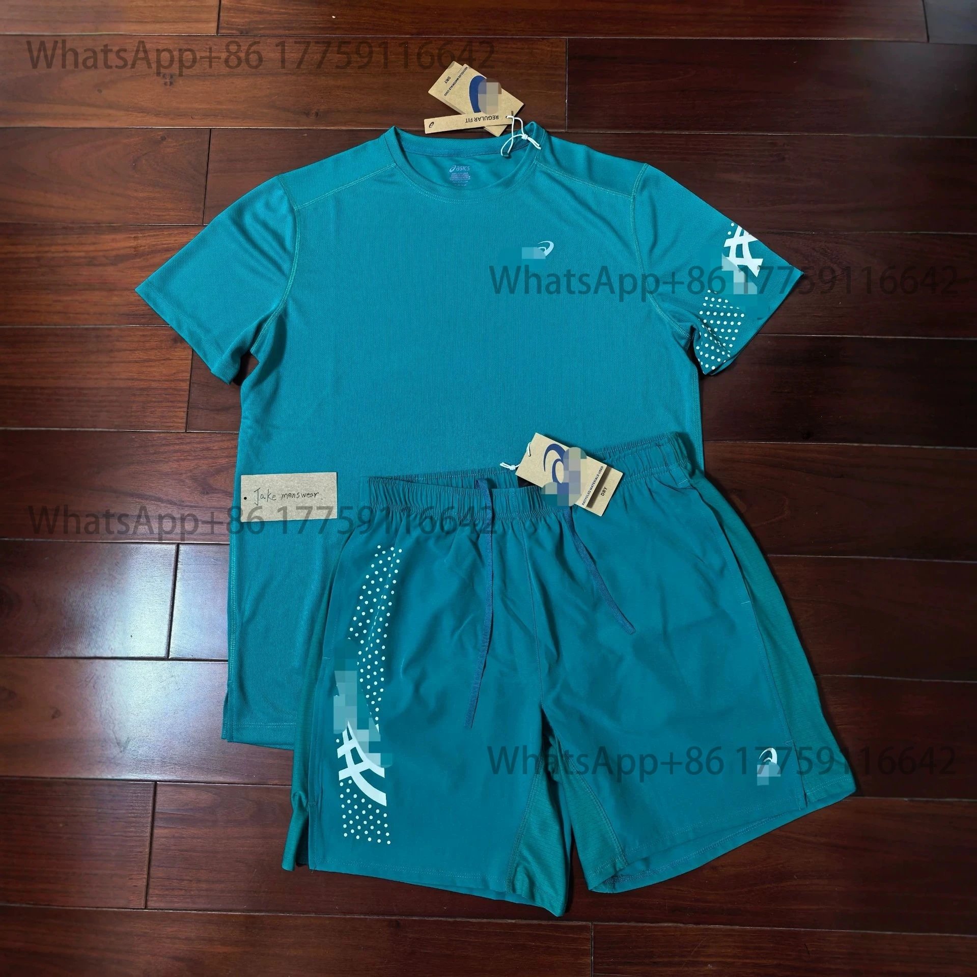 ASICS Short-Sleeve Athletic Shirt and Shorts — Blue-Suit