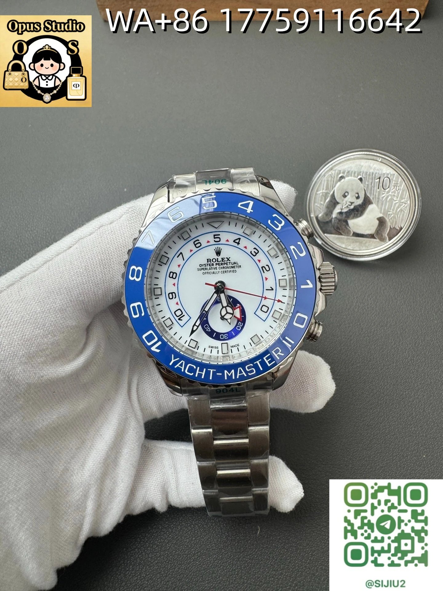 White steel, blue and white surface