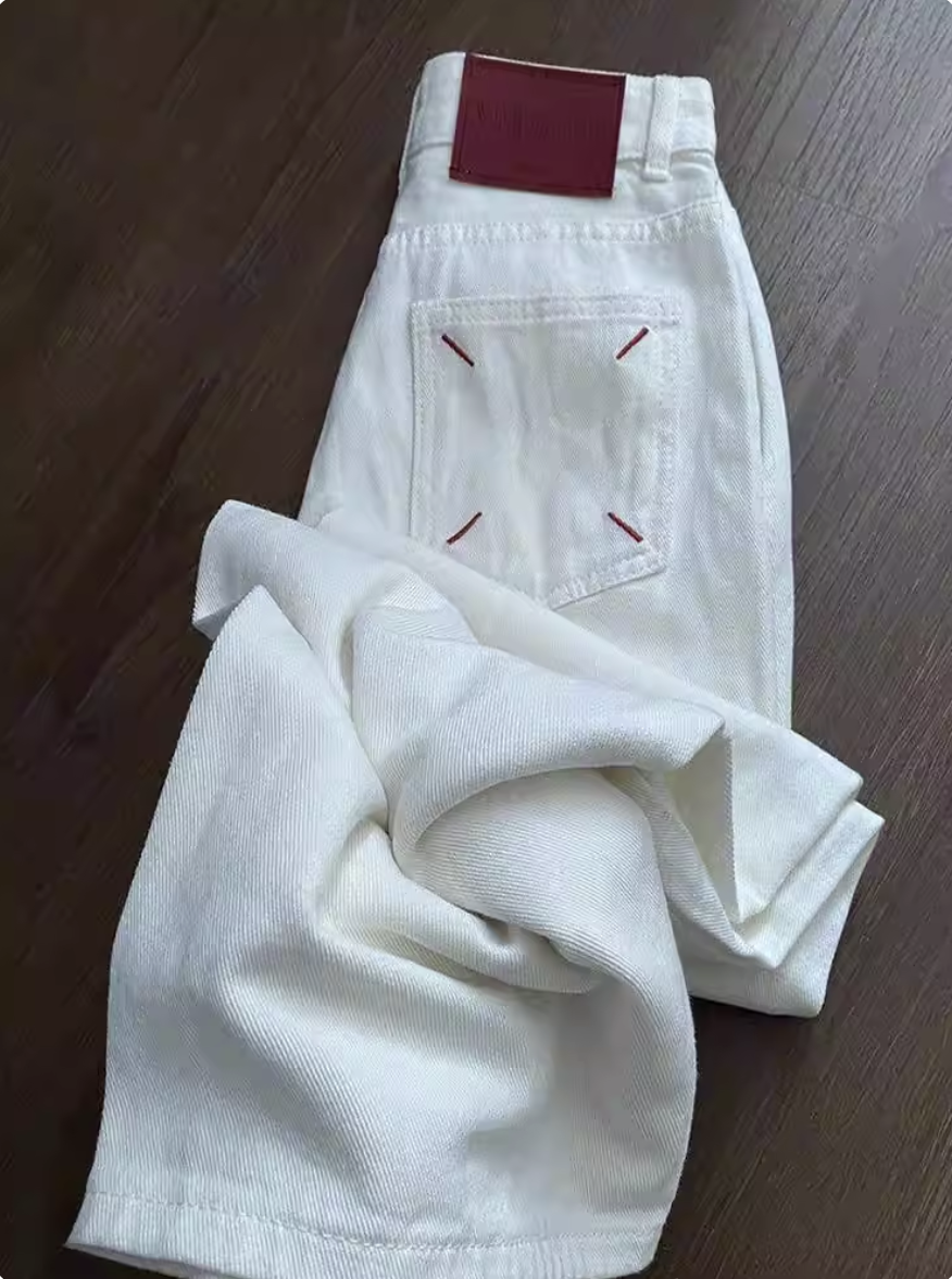 Embroidered White Baggy Straight-Leg Jeans for Women Summer New High-Waist Slimming Flowy Wide-Leg Trousers
