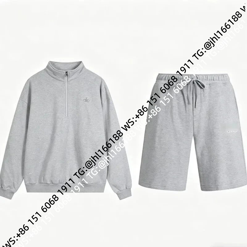 Grey Half-Zip Shorts Set