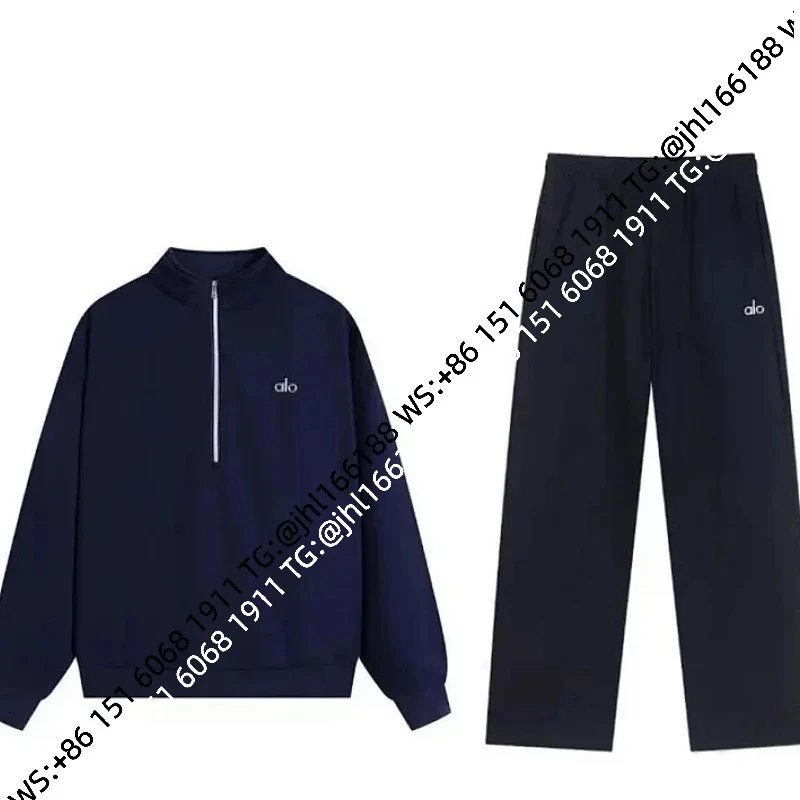 Navy Half-Zip Straight-Leg Set