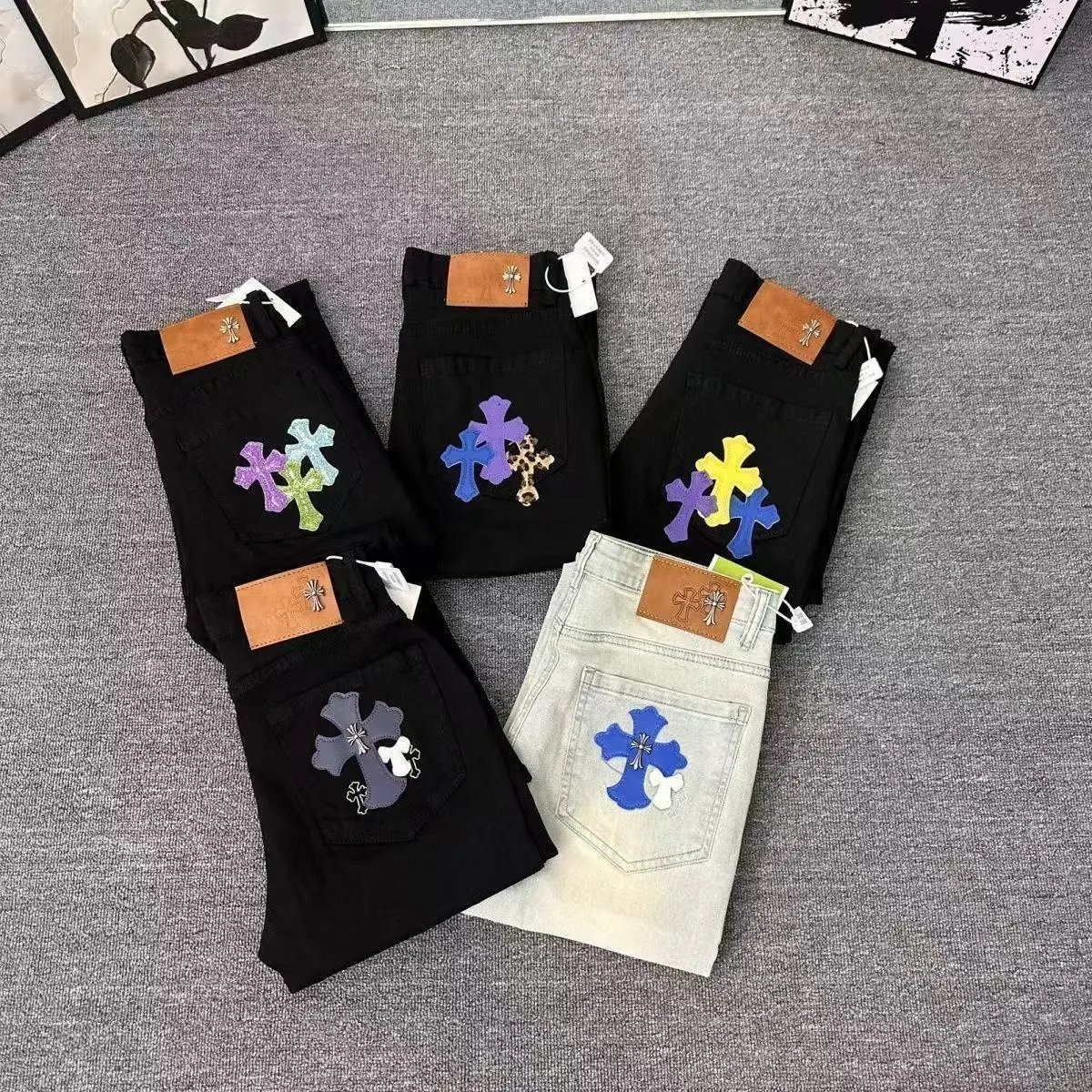 Embroidered Jeans Straight Leg