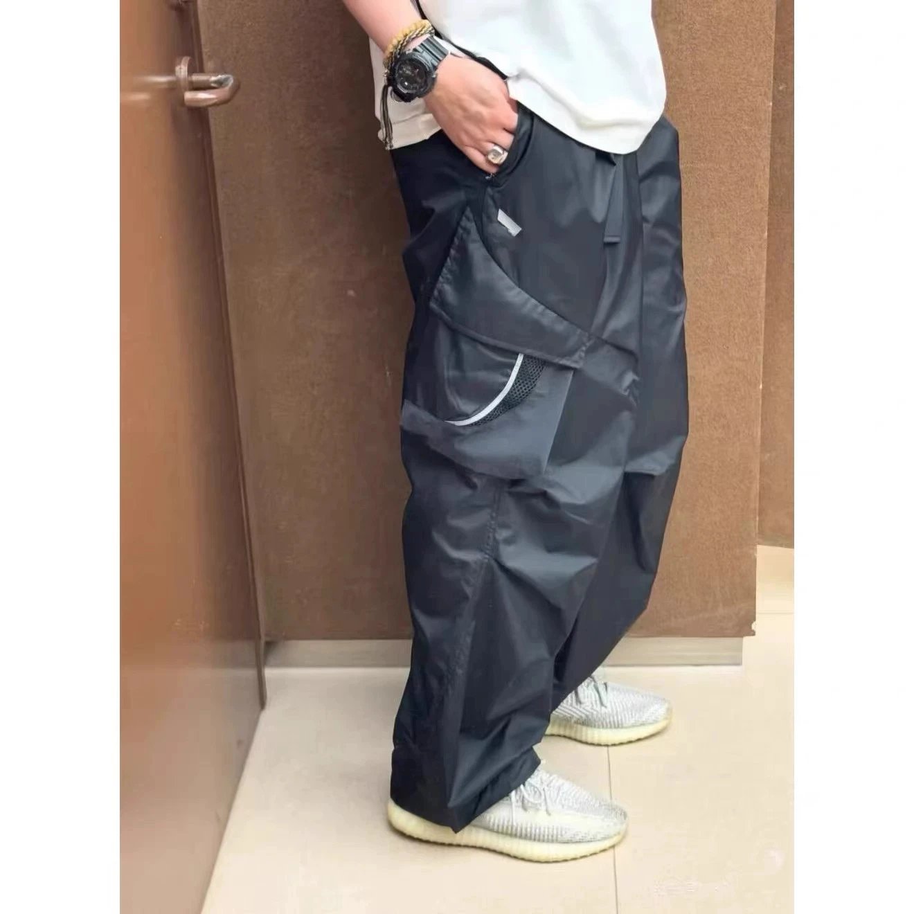 Drawstring Straight-Leg Cargo Pants