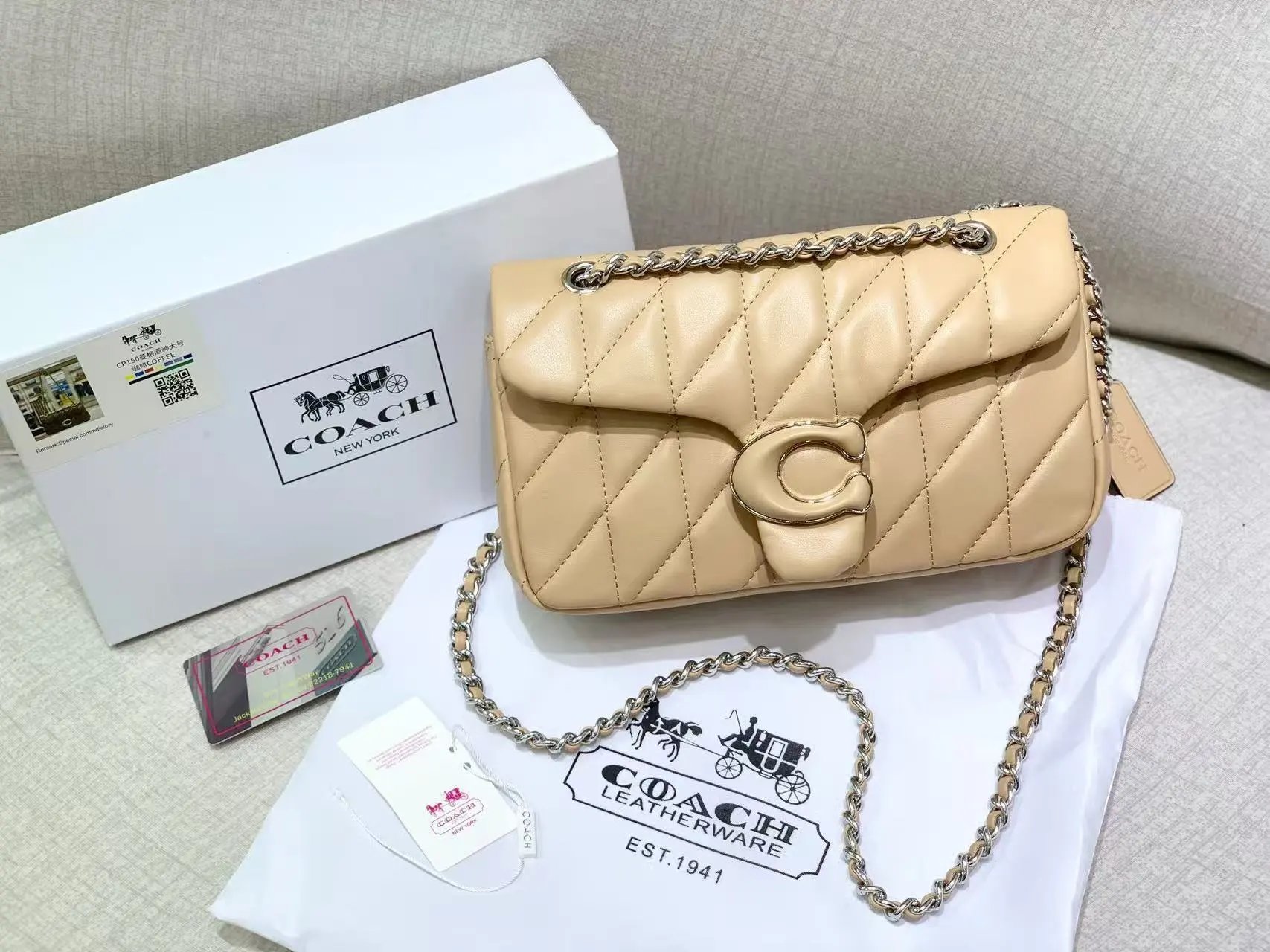 Coach Handbags Signature canvas satchel with detachable shoulder strap — 28 Apricot (gift box packaging)