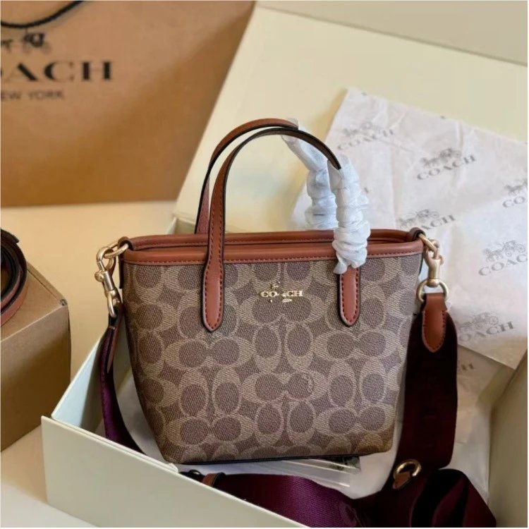 Coach Handbags Signature canvas satchel with detachable shoulder strap — 39 Old Flower Brown (gift box packaging)
