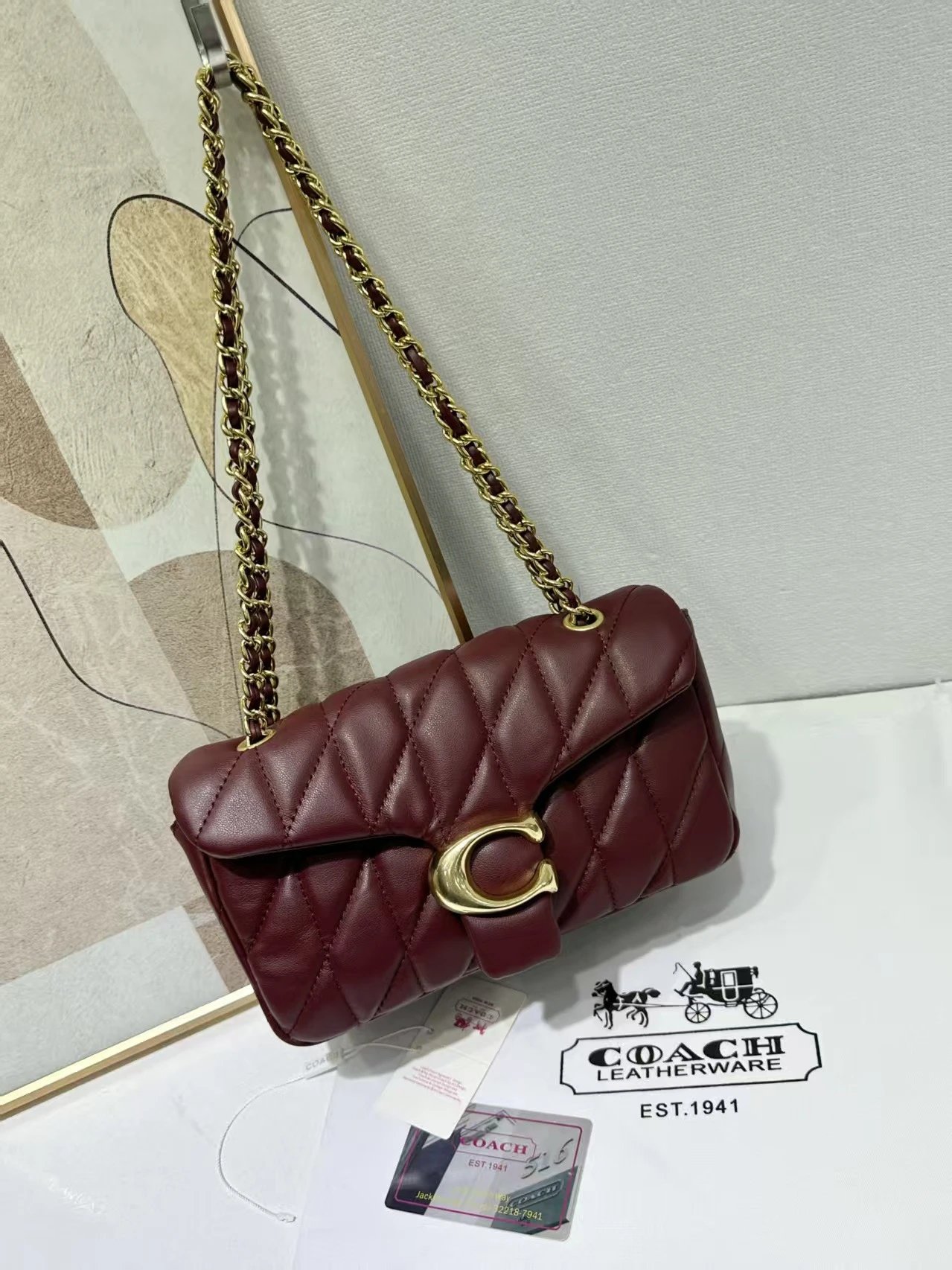 Coach Handbags Signature canvas satchel with detachable shoulder strap — 33 Wine red (gift box packaging)