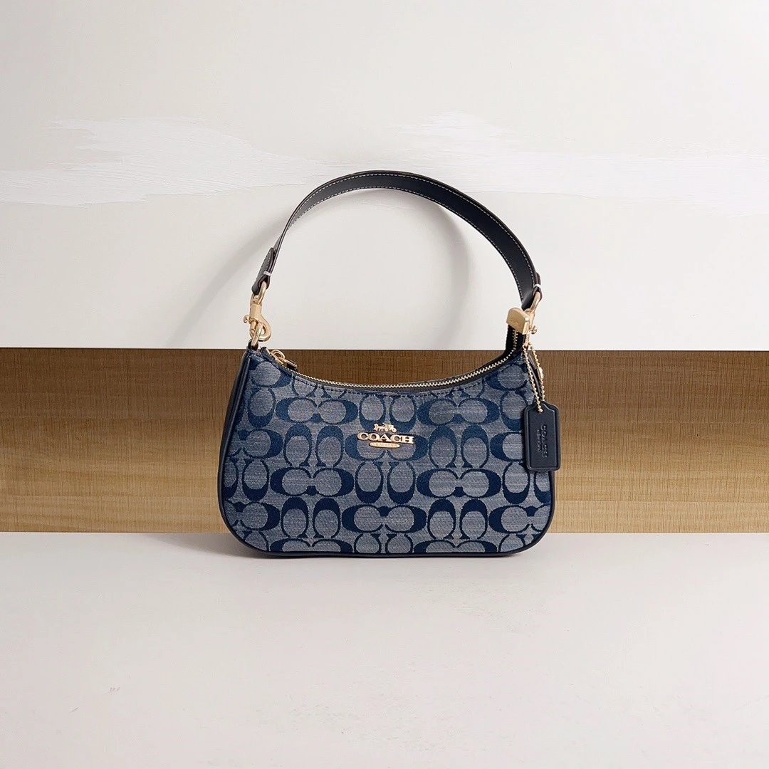 Coach Handbags Signature canvas satchel with detachable shoulder strap — 13 Champagne Deep Blue