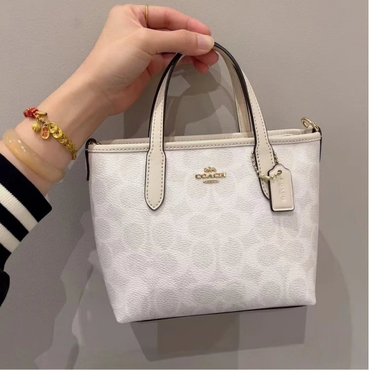 Coach Handbags Signature canvas satchel with detachable shoulder strap — 36 Glacier White (gift box packaging)