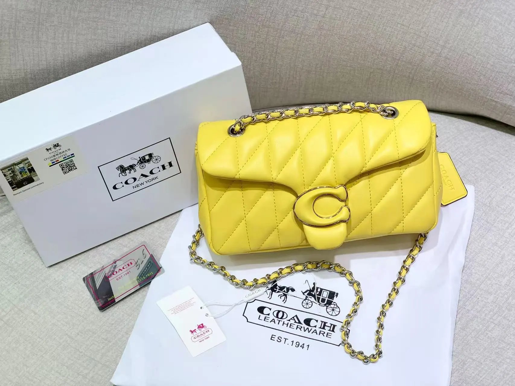 Coach Handbags Signature canvas satchel with detachable shoulder strap — 34 Yellow (gift box packaging)