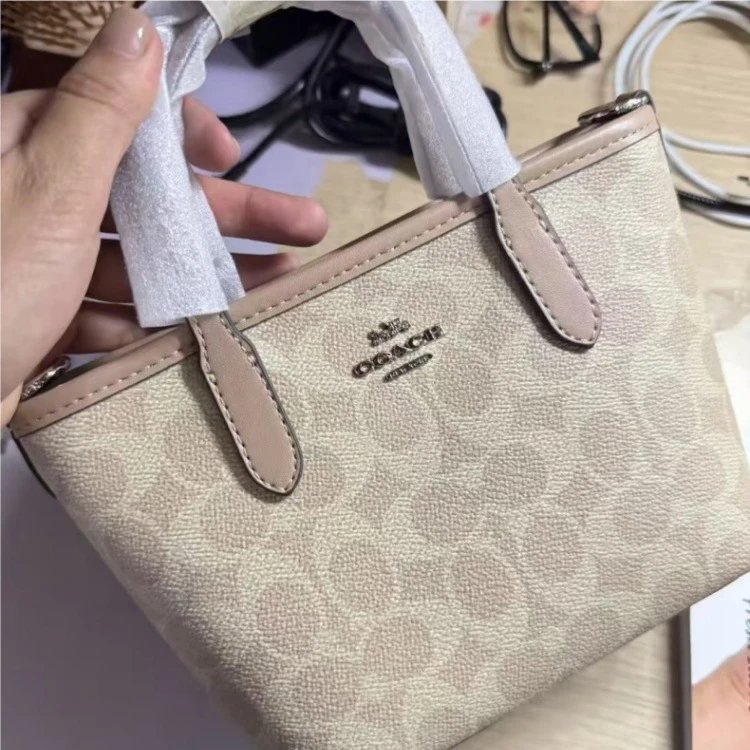 Coach Handbags Signature canvas satchel with detachable shoulder strap — 37 Bean paste color (gift box packaging)