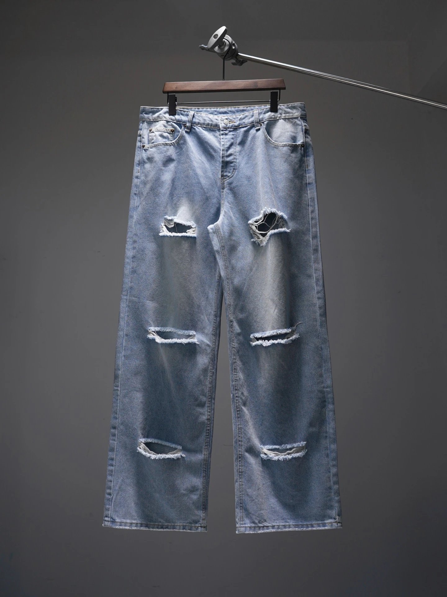 Distressed Light Blue Wide Leg Jeans