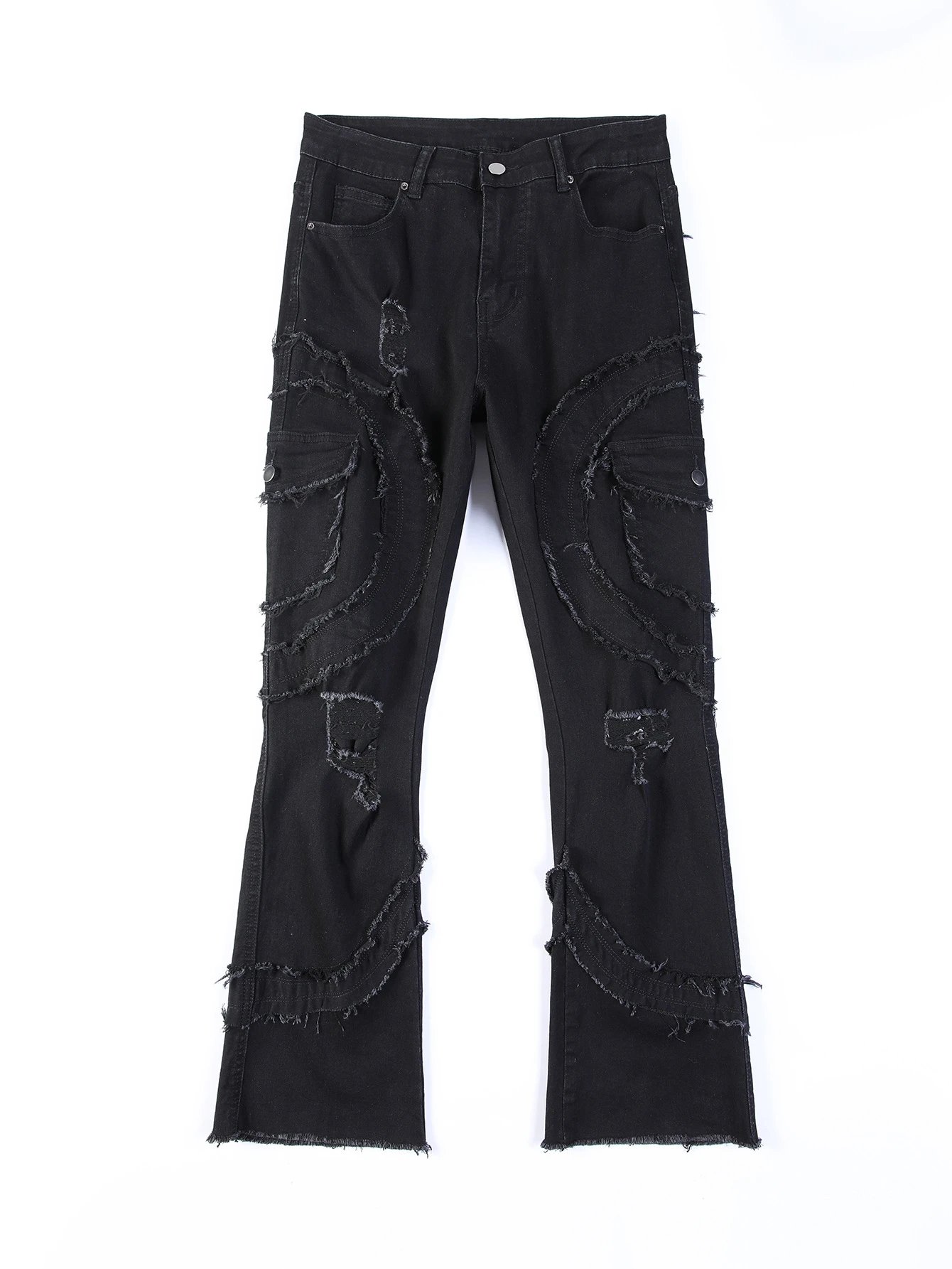 Black Distressed Cargo Flare Jeans