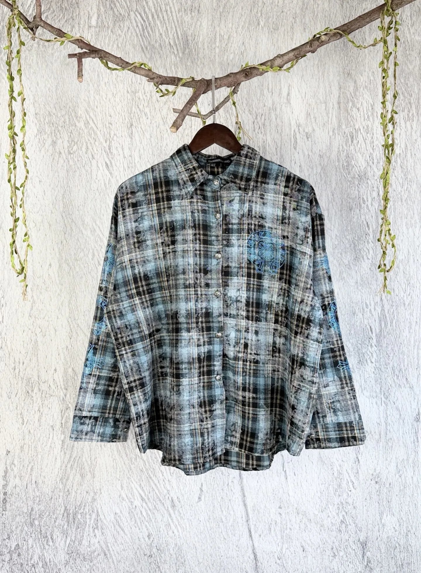 Blue and Black Plaid Long Sleeve Shirt