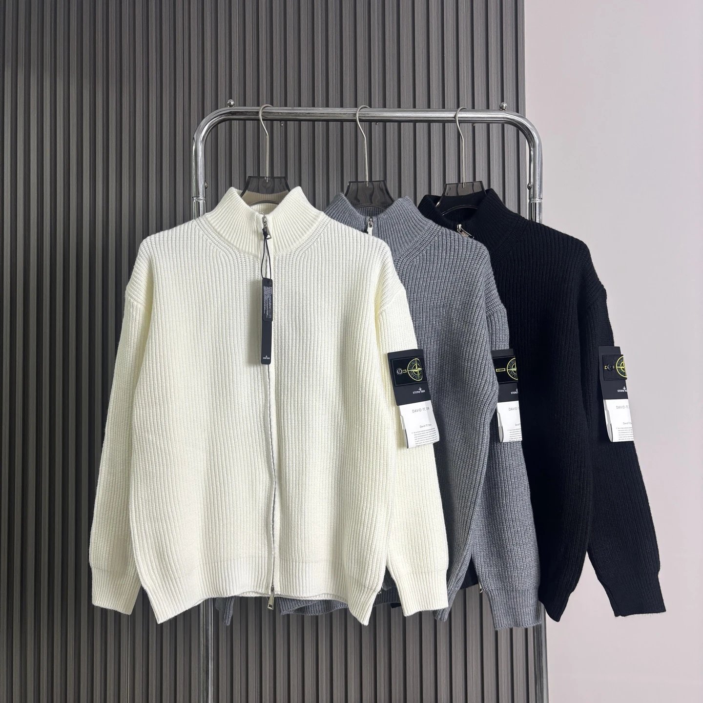 Stone Island Black Ribbed Zip-Up Sweater