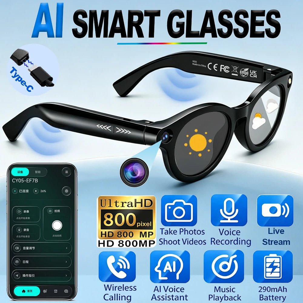 New CY05 Smart Glasses HD Video Recording Photography Real-time Translation AI Conversation